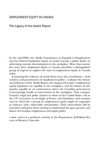 Employment Equity In Canada The Legacy Of The Abella Report 1st Edition Carol Agocs