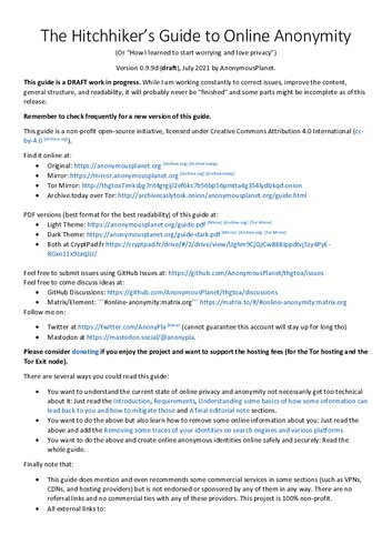 The Hitchhikers Guide To Online Anonymity 101 August 2021 101 Anonymousplanet
