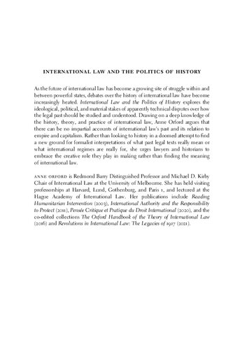 International Law And The Politics Of History Anne Orford