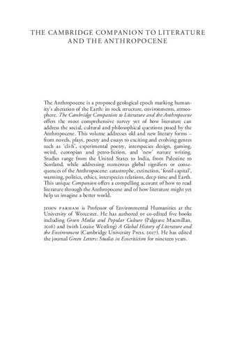 The Cambridge Companion To Literature And The Anthropocene John Parham Editor