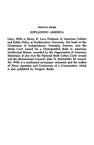 Explaining America The Federalist Garry Wills
