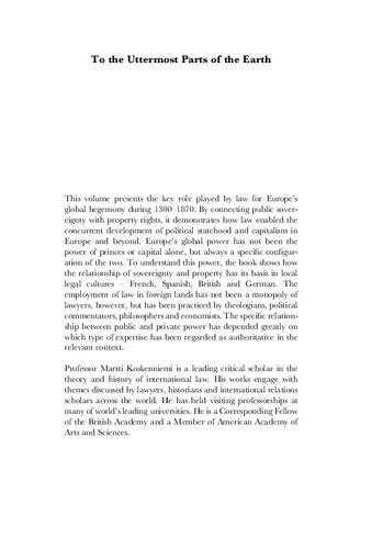 To The Uttermost Parts Of The Earth Legal Imagination And International Power 13001870 Martti Koskenniemi