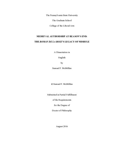 Medieval Authorship At Reasons End The Roman De La Roses Legacy Of Misrule Samuel Fell Mcmillan