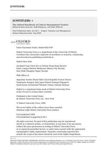 The Oxford Handbook Of Critical Management Studies Hugh Willmott Mats Alvesson Todd Bridgman