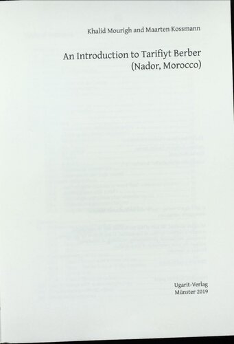 An Introduction To Tarifiyt Berber Nador Morocco Khalid Mourigh Maarten Kossmann