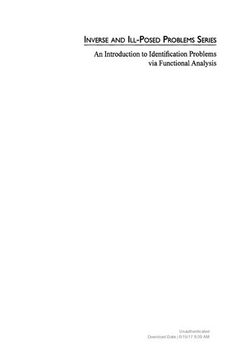 An Introduction To Identification Problems Via Functional Analysis Alfredo Lorenzi