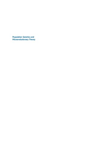 Population Genetics And Microevolutionary Theory 2nd Edition Alan R Templeton