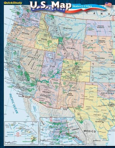 Us Map States Cities Guide Quickstudy Fol Lam Rf Barcharts Inc