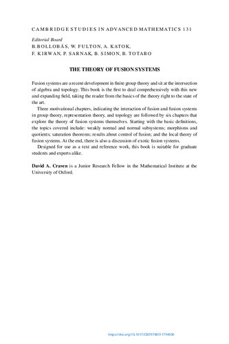 The Theory Of Fusion Systems 1st Edition David A Craven