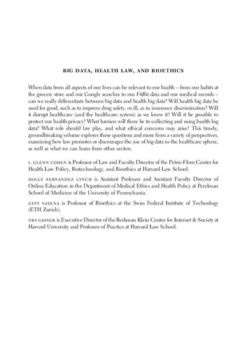 Big Data Health Law And Bioethics Glenn Cohen Holly Fernandez Lynch