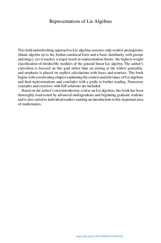 Representations Of Lie Algebras An Introduction Through Gln Anthony Henderson