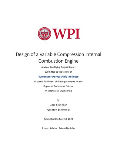 Design Of A Variable Compression Internal Combustion Engine Plan Plans Liam Finnegan