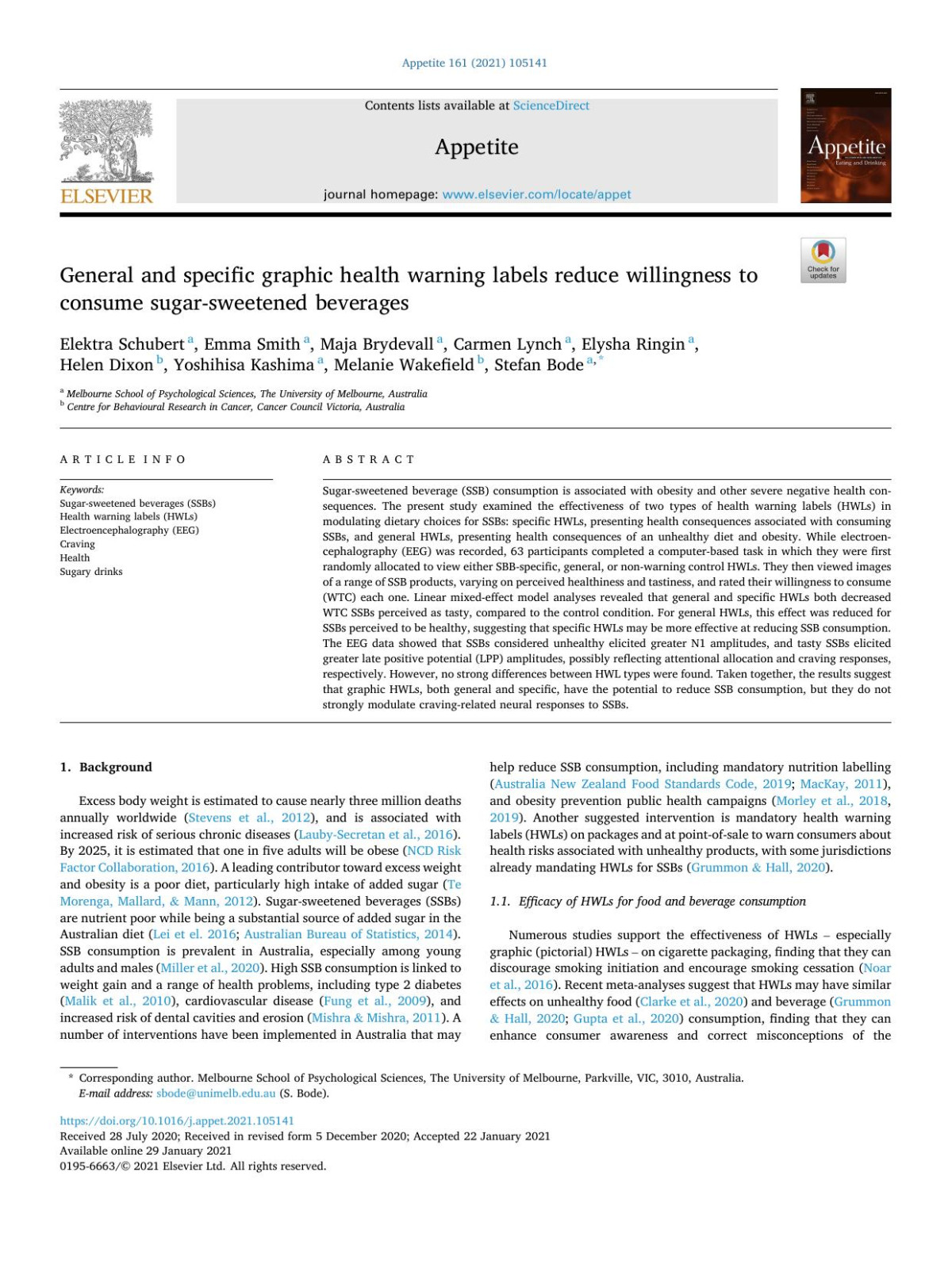 General And Specific Graphic Health Warning Labels Reduce Willingness To Consume Sugarsweetened Beverages Elektra Schubert