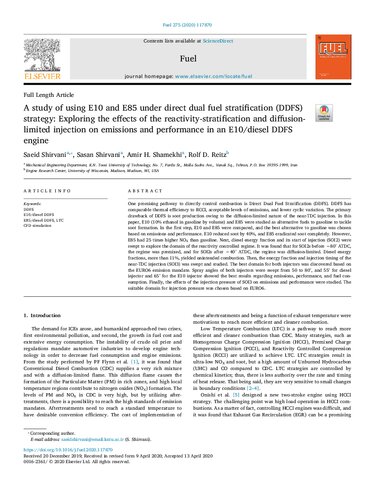 A Study Of Using E10 And E85 Under Direct Dual Fuel Stratification Ddfs Strategy Exploring The Effects Of The Reactivitystratification And Diffusionlimited Injection On Emissions And Performance In An E10diesel Ddfs Engine Saeid Shirvani