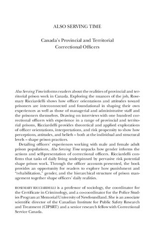 Also Serving Time Canadas Provincial And Territorial Correctional Officers Rosemary Ricciardelli