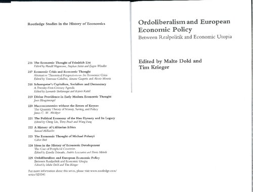 Ordoliberalism And European Economic Policy Ch 1kolev 8issing 13biebricher Only Malte Dold And Tim Krieger