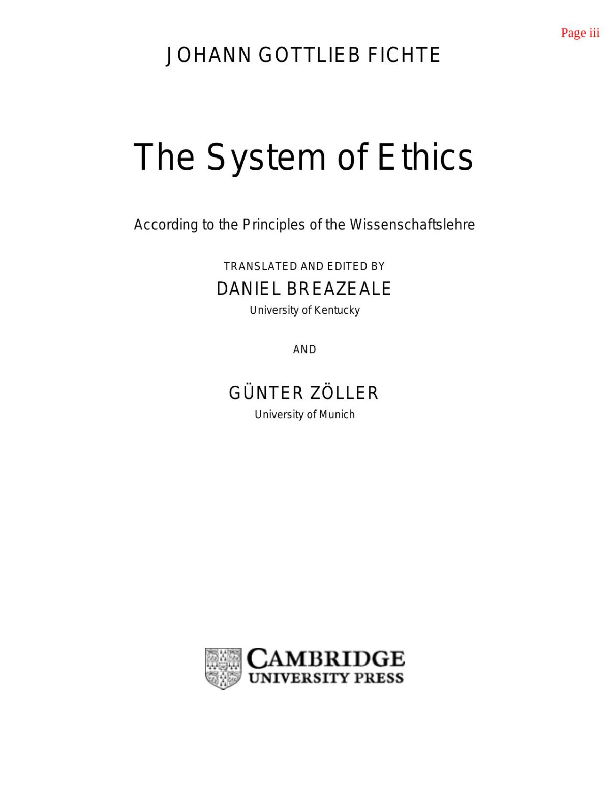 Fichte The System Of Ethics Cambridge Texts In The History Of Philosophy 1st Edition Johann Gottlieb Fichte