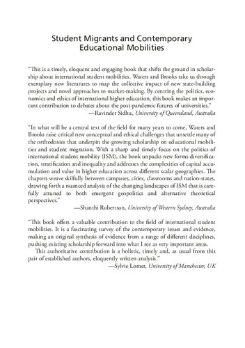 Student Migrants And Contemporary Educational Mobilities 1st Ed 2021 Johanna Waters