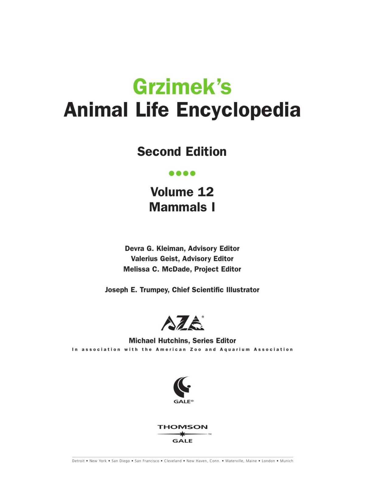 Grzimeks Animal Life Encyclopedia 2nd Edition Michael Hutchins
