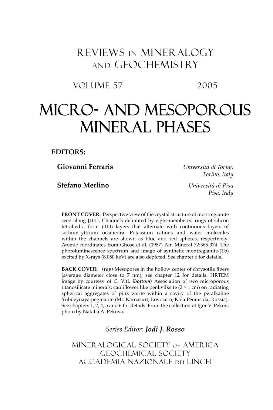 Micro And Mesoporous Mineral Phases Giovanni Ferraris Stefano Merlino