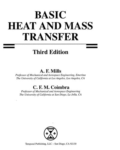 Basic Heat And Mass Transfer Third Edition 3rd Edition Anthony F Mills