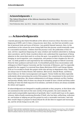 The Oxford Handbook Of The African American Slave Narrative Illustrated John Ernest Editor