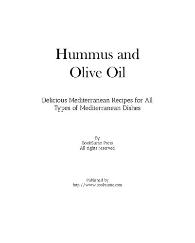 Hummus And Olive Oil 2nd Edition Booksumo Press