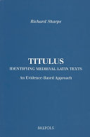 Titulus Identifying Medieval Latin Texts Beec Brepols Essays In European Culture Annotated Edition Sharpe