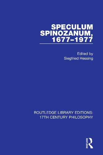 Speculum Spinozanum 16771977 1st Edition Siegfried Hessing Editor