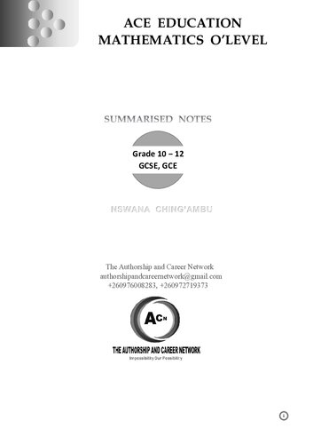 Ace Education Mathematics Olevel Ace Education Book Series 1st Edition Chingambu