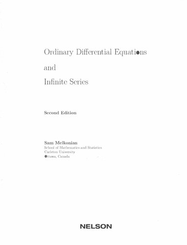 Ordinary Differential Equations And Infinite Series 2nd Edition Sam Melkonian