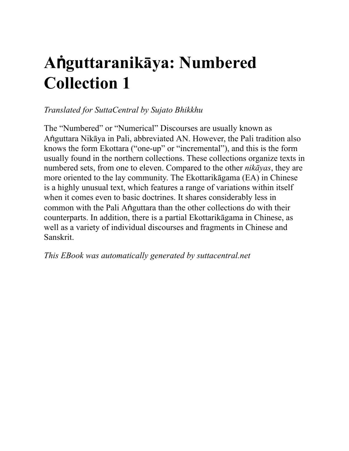 Anguttara Nikaya Numbered Collection Bhikkhu Sujato