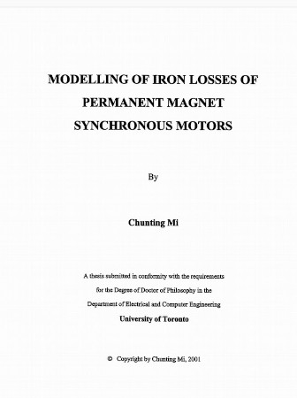 Modelling Of Iron Losses Of Permanent Magnet Synchronous Motors Chunting Mi