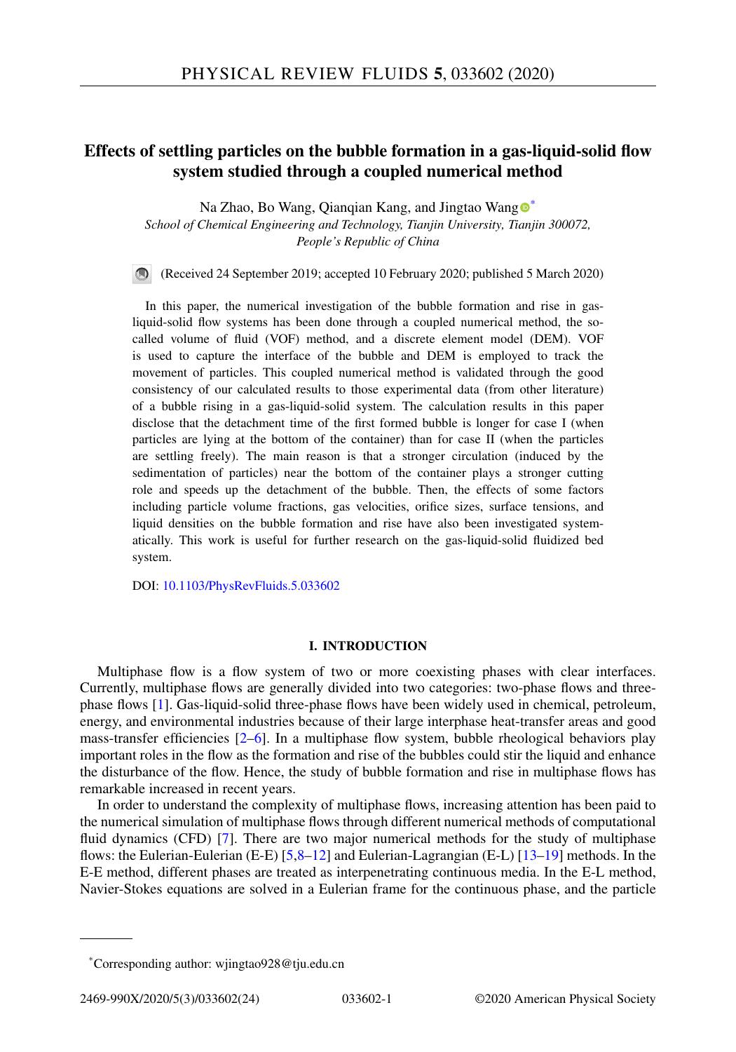 Effects Of Settling Particles On The Bubble Formation In A Gasliquidsolid Flow System Studied Through A Coupled Numerical Method Na Zhao Bo Wang Qianqian Kang Jingtao Wang