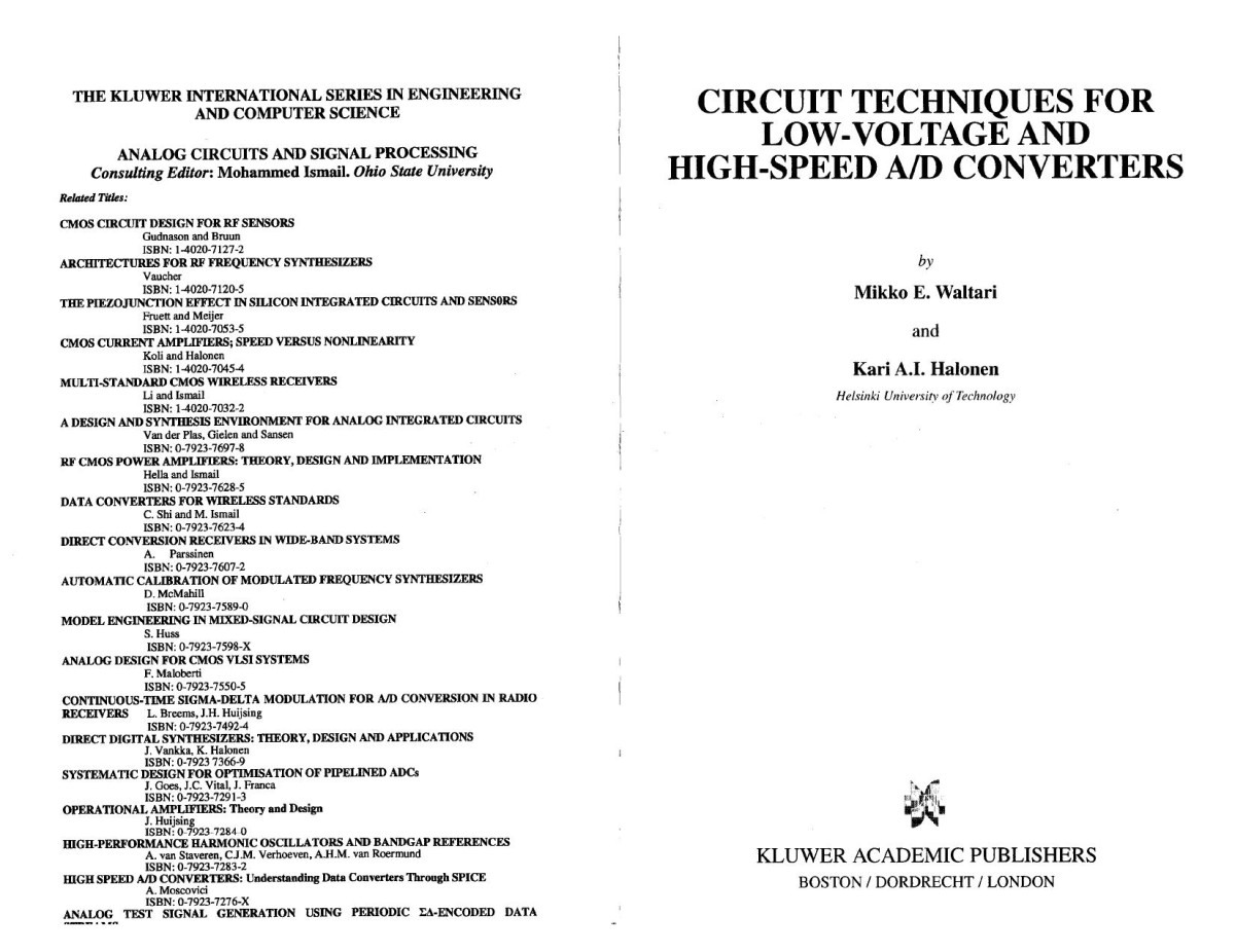Circuit Techniques For Lowvoltage And Highspeed Ad Converters The Springer International Series In Engineering And Computer Science 709 2002th Edition Waltari