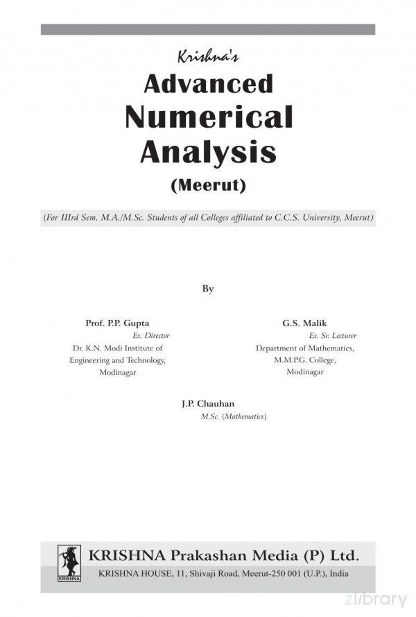 Advanced Numerical Analysis Prof Pp Gupta Gs Malik Jp Chauhan