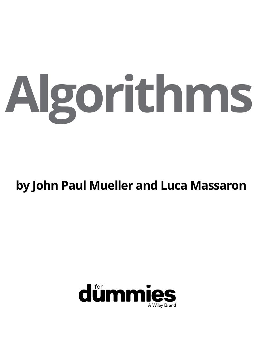 Algorithms For Dummies 1st Edition John Paul Mueller Luca Massaron