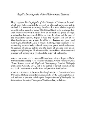 Hegels Encyclopedia Of The Philosophical Sciences A Critical Guide Sebastian Stein Editor
