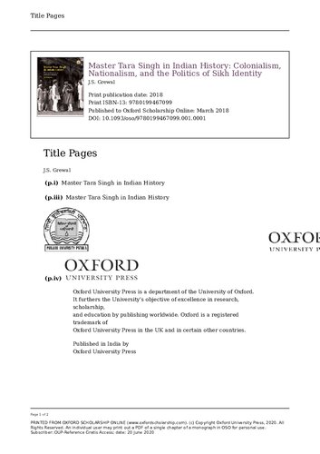 Master Tara Singh In Indian History Colonialism Nationalism And The Politics Of Sikh Identity Js Grewal