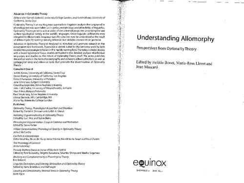 Understanding Allomorphy Perspectives From Optimality Theory 1 Publ Eullia Bonet Joan Mascar Mariarosa Lloret