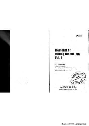 Elements Of Mining Technology D J Deshmukh