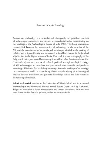 Bureaucratic Archaeology State Science And Past In Postcolonial India Ashish Avikunthak