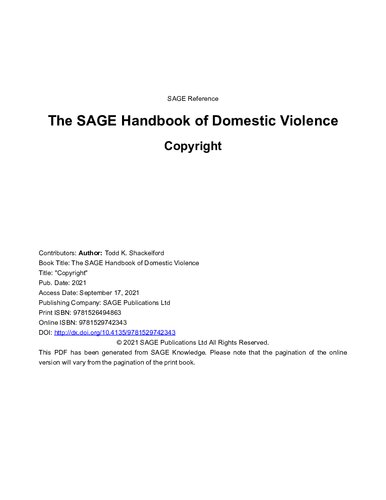 The Sage Handbook Of Domestic Violence 1st Edition Todd K Shackelford Editor