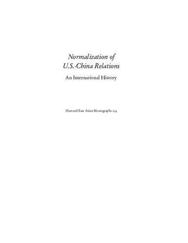 Normalization Of Uschina Relations An International History William C Kirby Jawling Joanne Chang