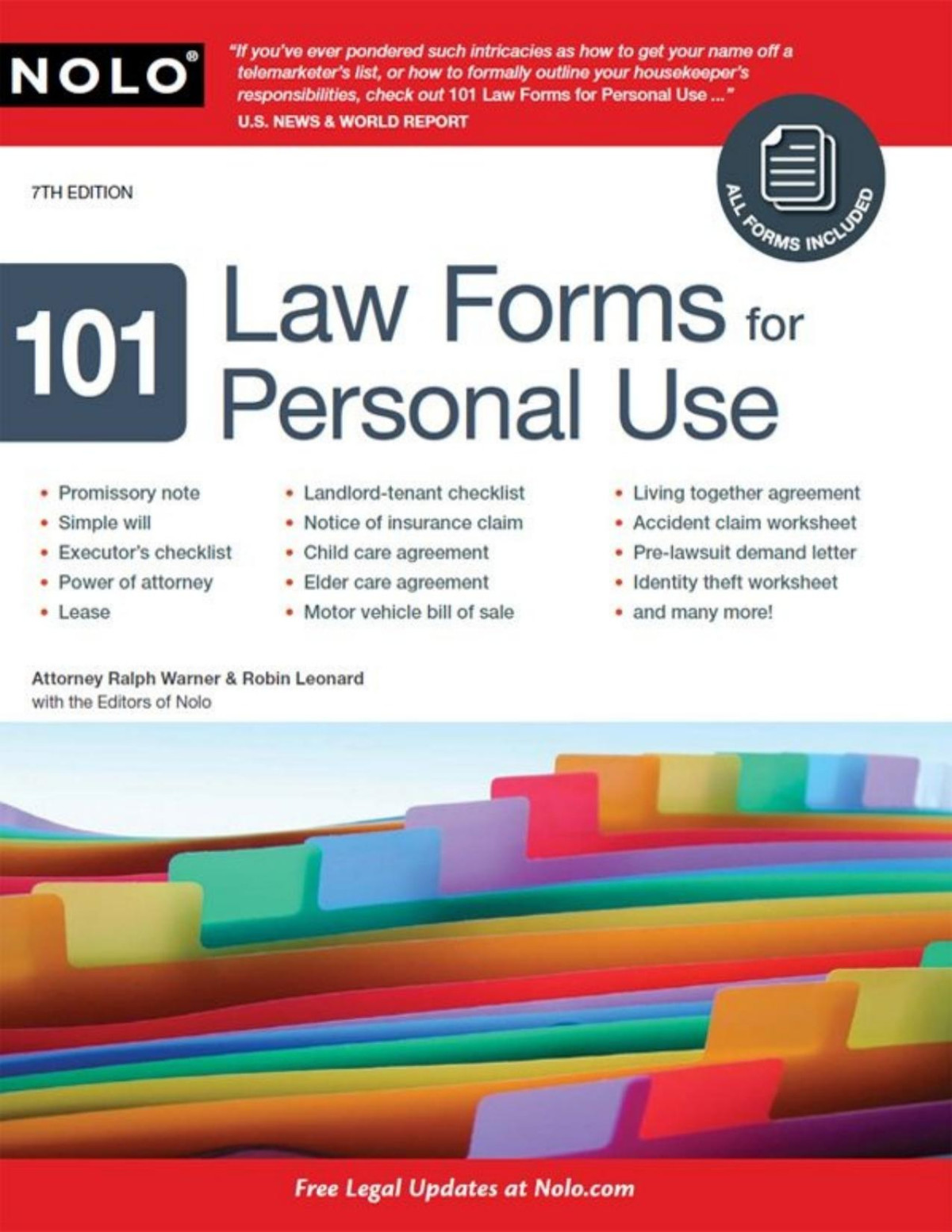 101 Law Forms For Personal Use Robin Leonard Ralph Warner Editors Of Nolo