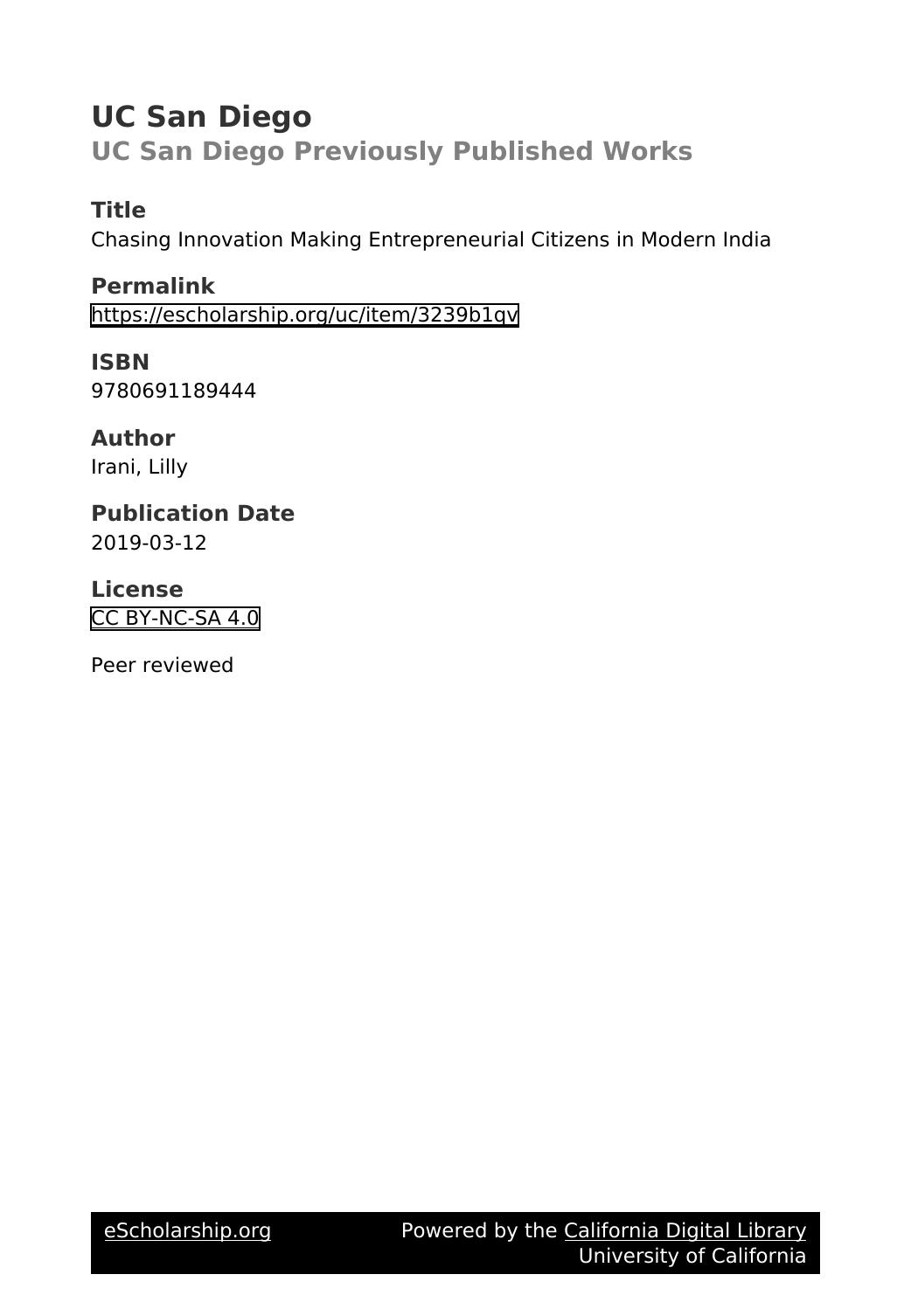 Chasing Innovation Making Entrepreneurial Citizens In Modern India Lilly Irani