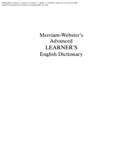 Merriamwebsters Advanced Learners English Dictionary 9th Edition Merriamwebster