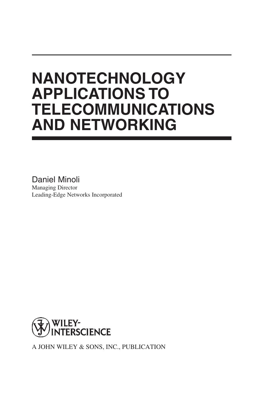 Nanotechnology Applications To Telecommunications And Networking 1st Edition Daniel Minoli