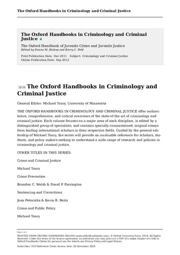 The Oxford Handbook Of Juvenile Crime And Juvenile Justice 1st Edition Barry C Feld Editor