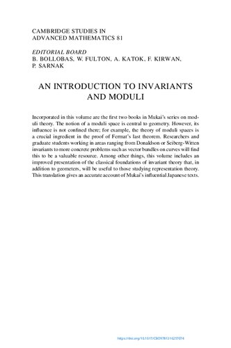 An Introduction To Invariants And Moduli 1st Edition Shigeru Mukai